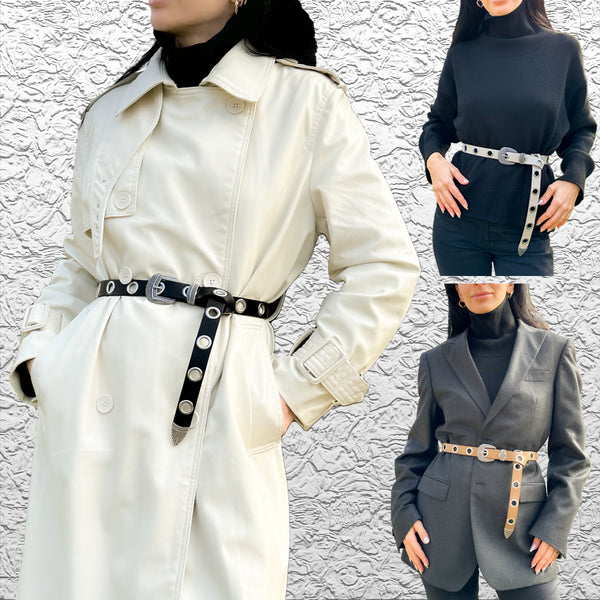 Fashionable faux leather Tie The Knot, western buckle eyelets belt 