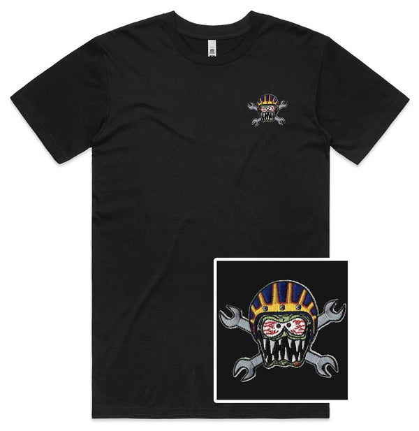 Monster Helmet Gun Embroidered T-Shirt