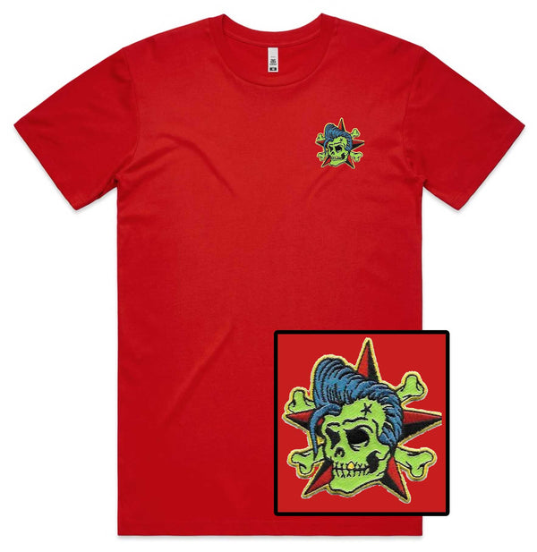 Rockabilly Skull Embroidered T-Shirt