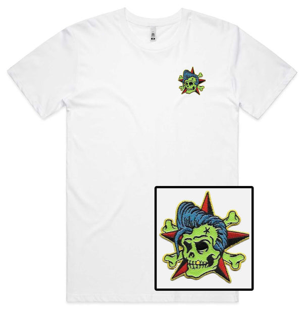 Rockabilly Skull Embroidered T-Shirt