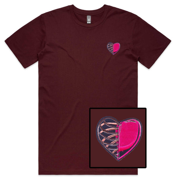 Half Skeleton Heart Embroidered T-Shirt