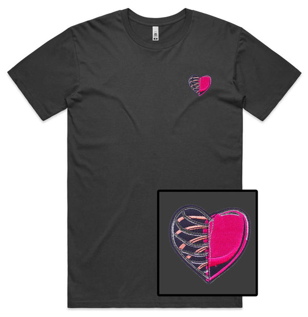 Half Skeleton Heart Embroidered T-Shirt