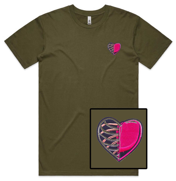 Half Skeleton Heart Embroidered T-Shirt