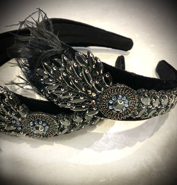 Headband - Black Feather Peacock