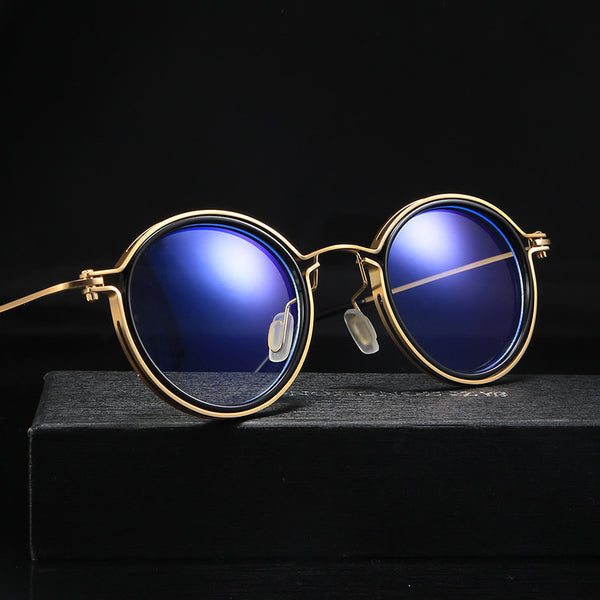 Retro reading glasses with anti blue light resin lenses gold colour