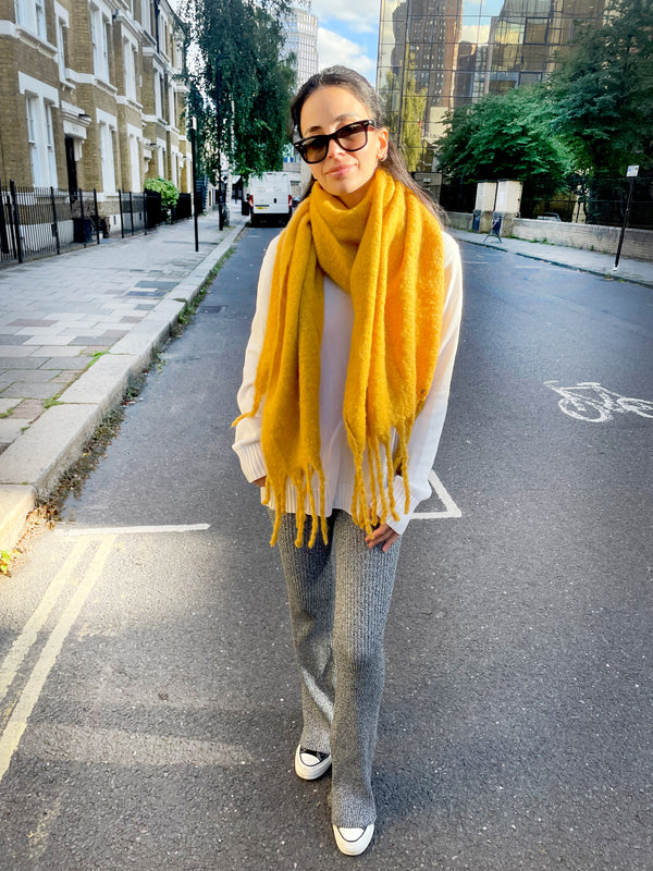 Fringed Knitted Fluffy Scarf