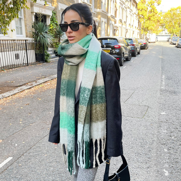 Multicolour Fringed Checked Knitted Scarf