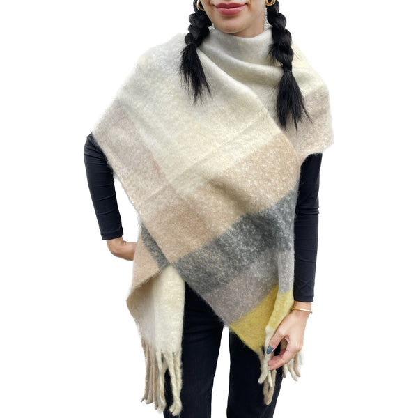 Multicolour Fringed Checked Knitted Scarf