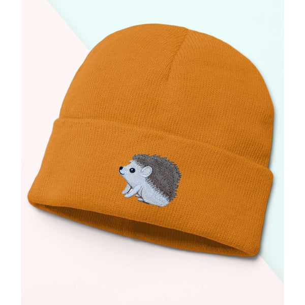 Hedgehog Beanie, Cozy winter beanie with elegant patterns, animal embroidery, soft knit beanie, plain colour beanies