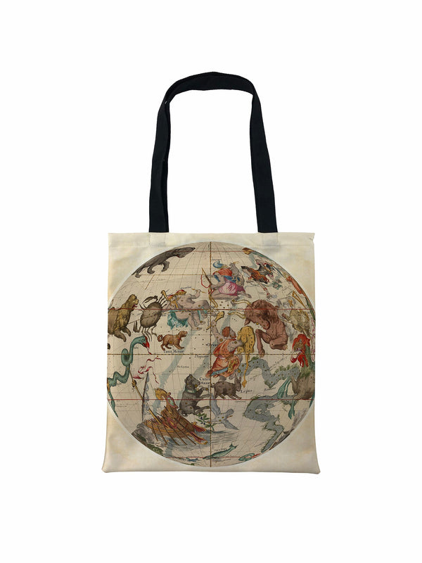 Vintage Zodiac World Map Tote Bag, Star Chart Astrology Tote Bag