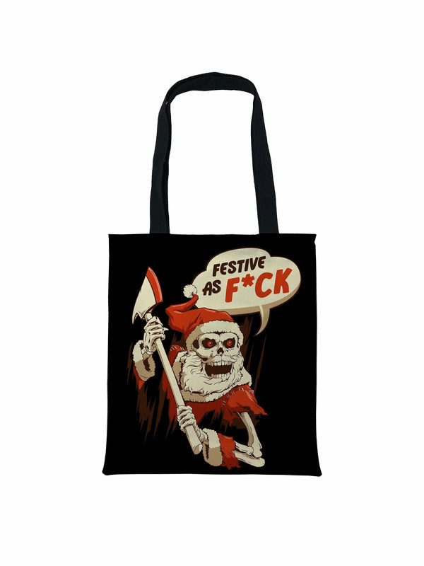 Festive as F*ck Tote Bag, Skeleton Santa, Skull Santa Tote Bag