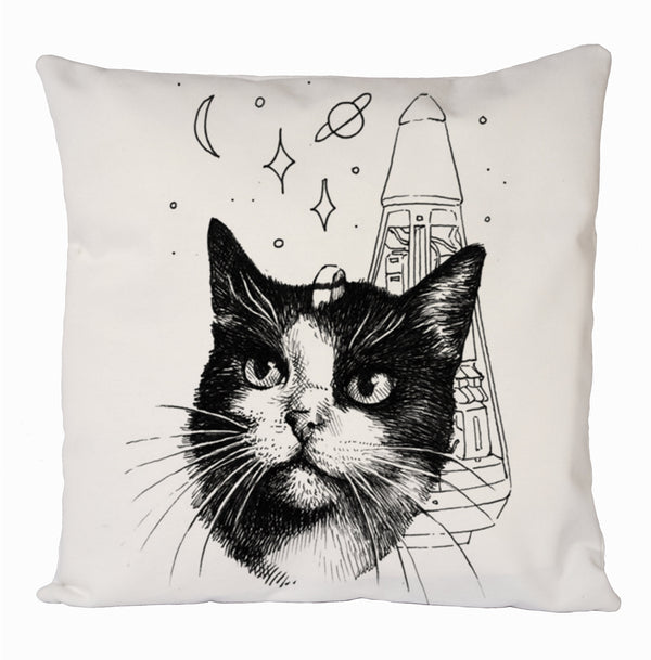 Félicette Black And White, First Cat In Space, Parisian Cat All Over Printed Cushion Cover