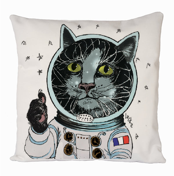 Félicette, Astronaut Helmet First Cat In Space Parisian Cat All Over Printed Cushion Cover