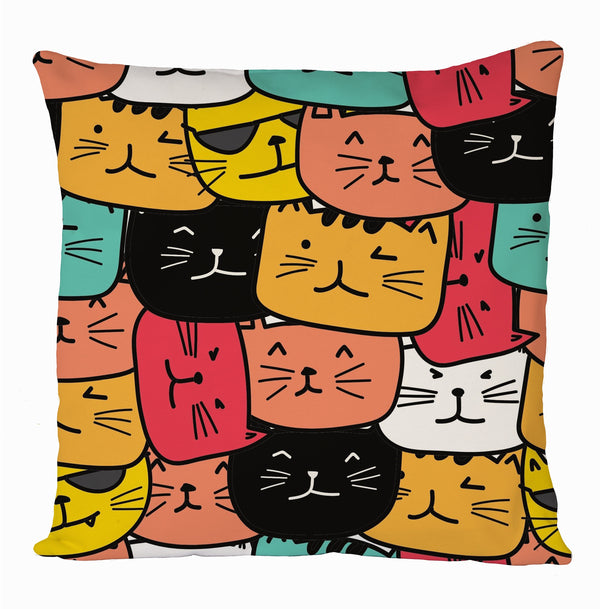 Cute Cats, Cartoon Cats All Over Printed Cushion Cover