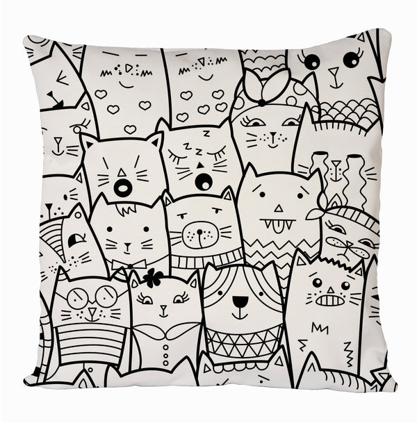 Funny Cats Black And White All Over Printed Cushion Cover