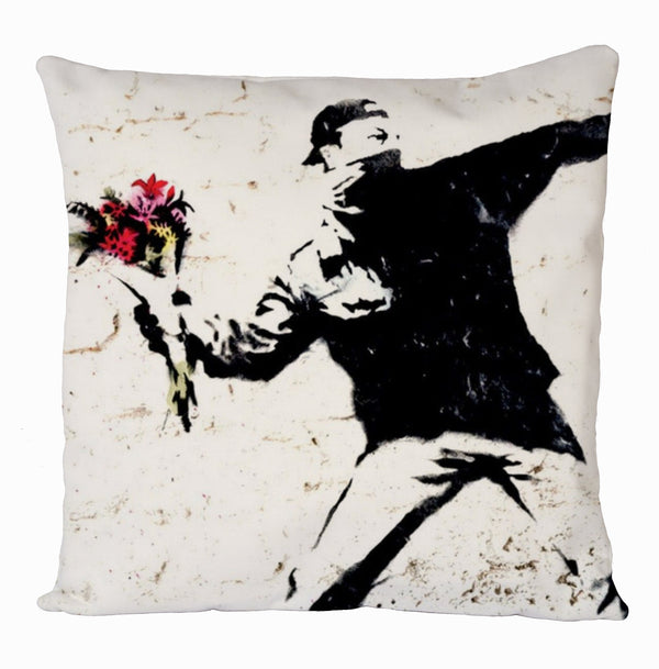 Banksy Flower Thrower , Banksy Stencil All Over Printed Cushion Cover