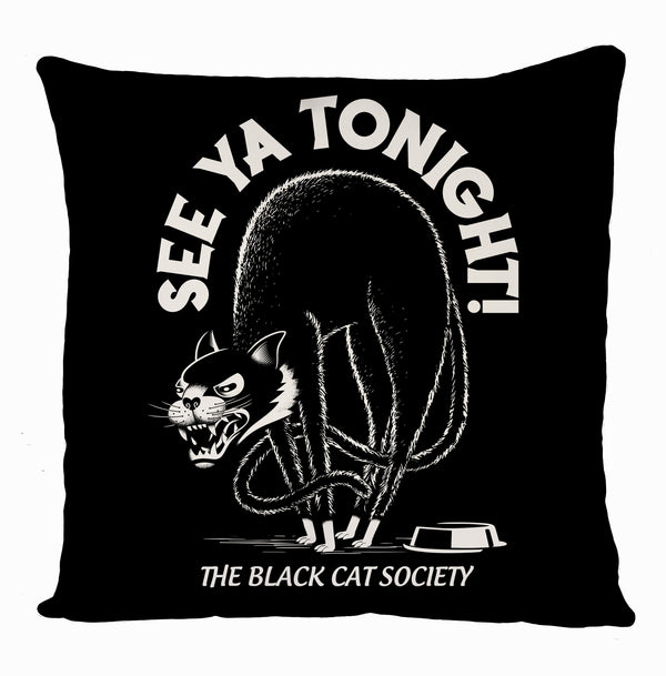 The Black Cat Society 'See Ya Tonight!' Cushion Cover, Cat Printed Cushion Cover, Gift Home Decoration, Graphic Design Cushion Covers