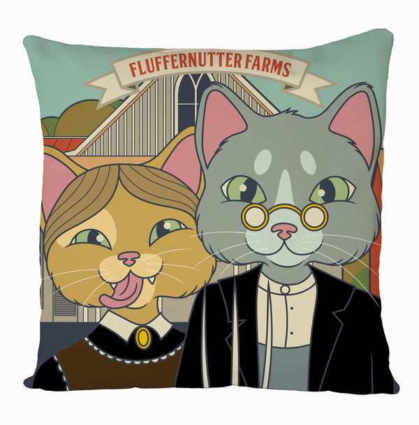 American Gothic Cats Fluffernutter Farms Cushion Cover, Gift Home Decoration, Graphic Design Cushion Covers