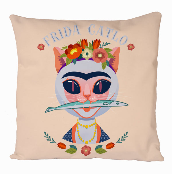 Frida Catlo Cushion Cover, Frida Cat Cushion Cover, Gift Home Decoration, Graphic Design Cushion Covers