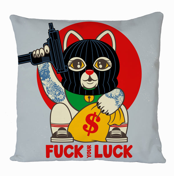 Fuck Luck Gangsta Cat Cushion Cover, Lucky Cat  Cushion Cover, Gift Home Decoration, Graphic Design Cushion Covers