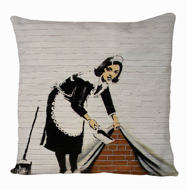 Banksy Sweeping Maid Stencil Cushion Cover, Banksy Art Printed Cushion Cover