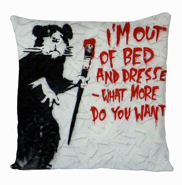 Banksy Rat Stencil Cushion Cover, 'I am out of bed what more do you want' Cushion Cover