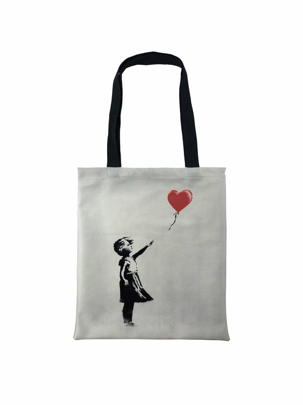 Banksy Girl with a Red Heart Balloon White Tote Bag, Banksy Stencil Tote Bag