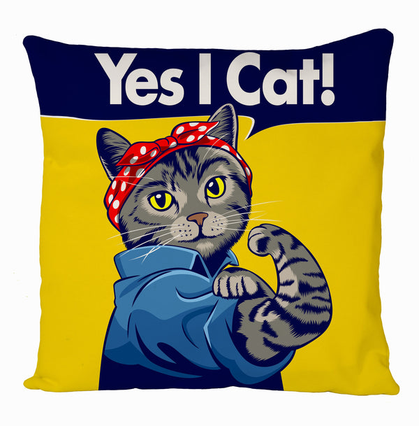 Yes I Cat Cushion Cover, Cat Power Cushion Cover, Gift Home Decoration, Graphic Design Cushion Covers
