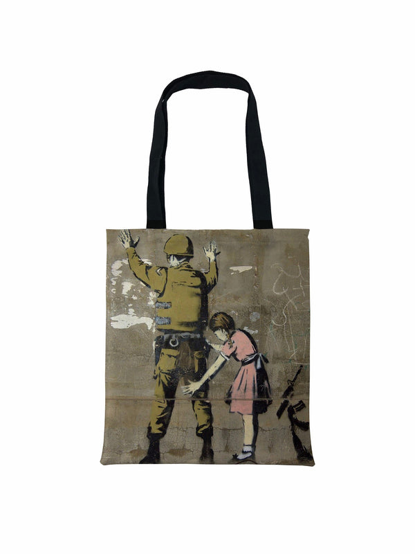 Banksy Girl Frisking Soldier Tote Bag, Banksy Stencil Tote Bag