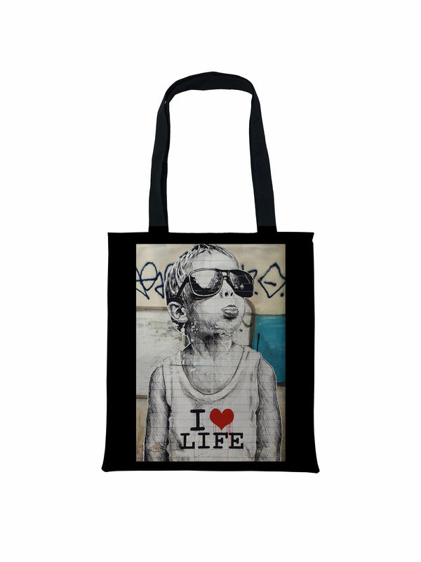 Banksy I Love Life boy Tote Bag, Banksy Stencil Tote Bag