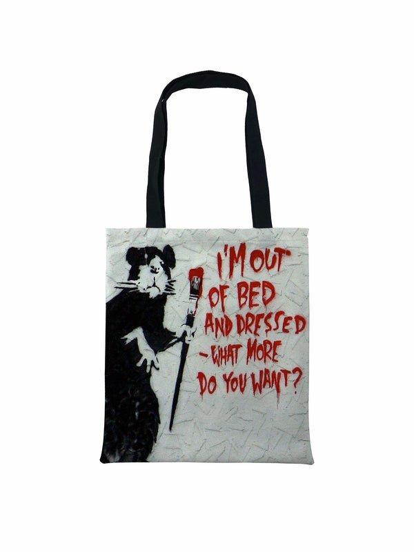 Banksy Rat 'I am out of bed what more do you want' Tote Bag, Banksy Stencil Tote Bag