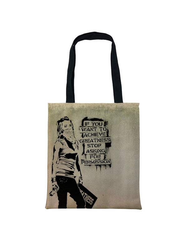 Banksy 'Stop asking for permission' Tote Bag, Banksy Stencil Tote Bag