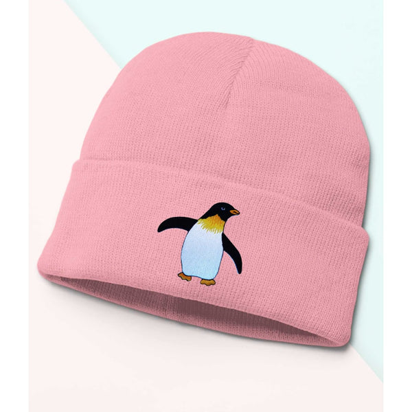 Penguin Beanie, Cozy winter beanie with elegant patterns, animal embroidery, soft knit beanie, plain colour beanies