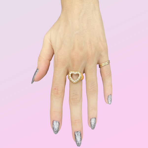 Stainless Steel Ring- Pearl Lined Heart