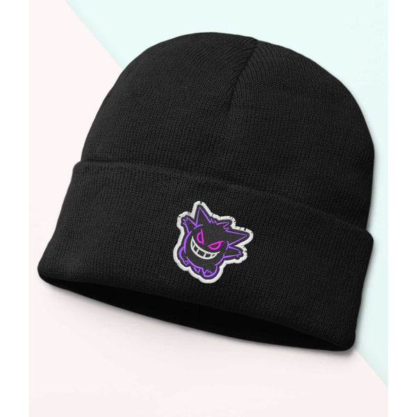 Purple Monster Beanie,Gengar, Cozy winter beanie with elegant patterns, animal embroidery, soft knit beanie, plain colour beanies