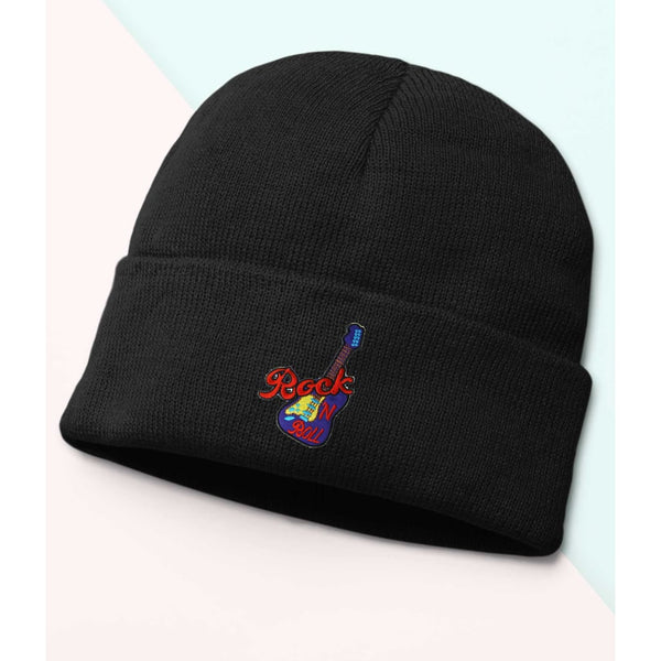 Rock & Roll Guitar Beanie, Cozy winter beanie with elegant patterns, animal embroidery, soft knit beanie, plain colour beanies