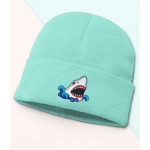 Scary Shark Beanie, Cozy winter beanie with elegant patterns, animal embroidery, soft knit beanie, plain colour beanies