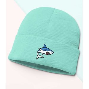 Shark Beanie, Cozy winter beanie with elegant patterns, animal embroidery, soft knit beanie, plain colour beanies