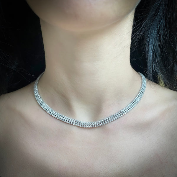 Necklace - Triple Row Zirconia Tennis Necklace