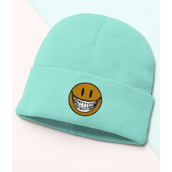 Smile Teeth Beanie, Cozy winter beanie with elegant patterns, animal embroidery, soft knit beanie, plain colour beanies