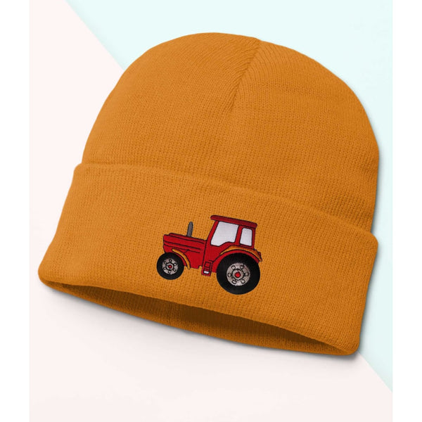 Tractor Beanie, Farmer, Cozy winter beanie with elegant patterns, animal embroidery, soft knit beanie, plain colour beanies